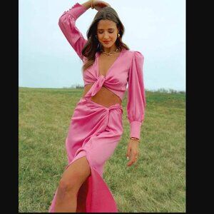 WAYF Inez Satin Midi Faux Tie Skirt